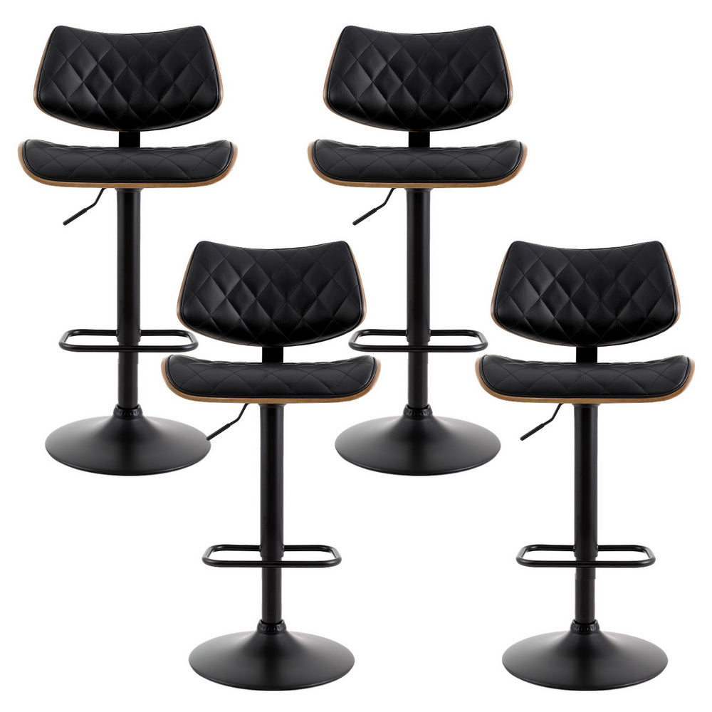 Artiss 4x Bar Stools Kitchen Dining Chairs Gas Lift Stool Wooden Leather Black Artiss