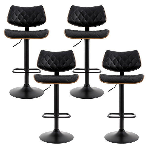 Artiss 4x Bar Stools Kitchen Dining Chairs Gas Lift Stool Wooden Leather Black Artiss
