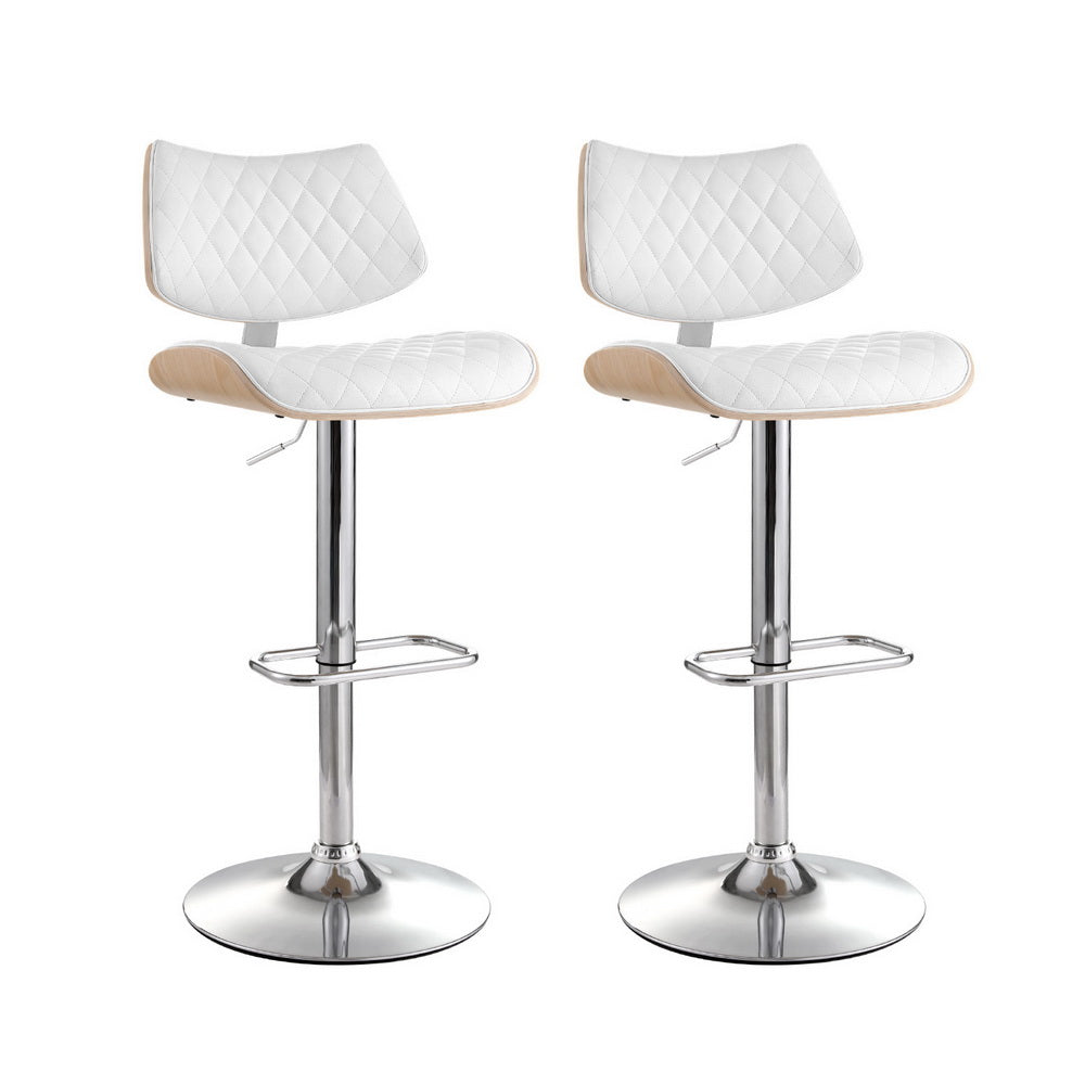 Artiss 2x Bar Stools Kitchen Dining Chairs Gas Lift Stool Wooden Leather White Artiss