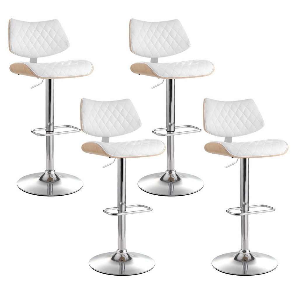Artiss 4x Bar Stools Kitchen Dining Chairs Gas Lift Stool Wooden Leather White Does Not Apply