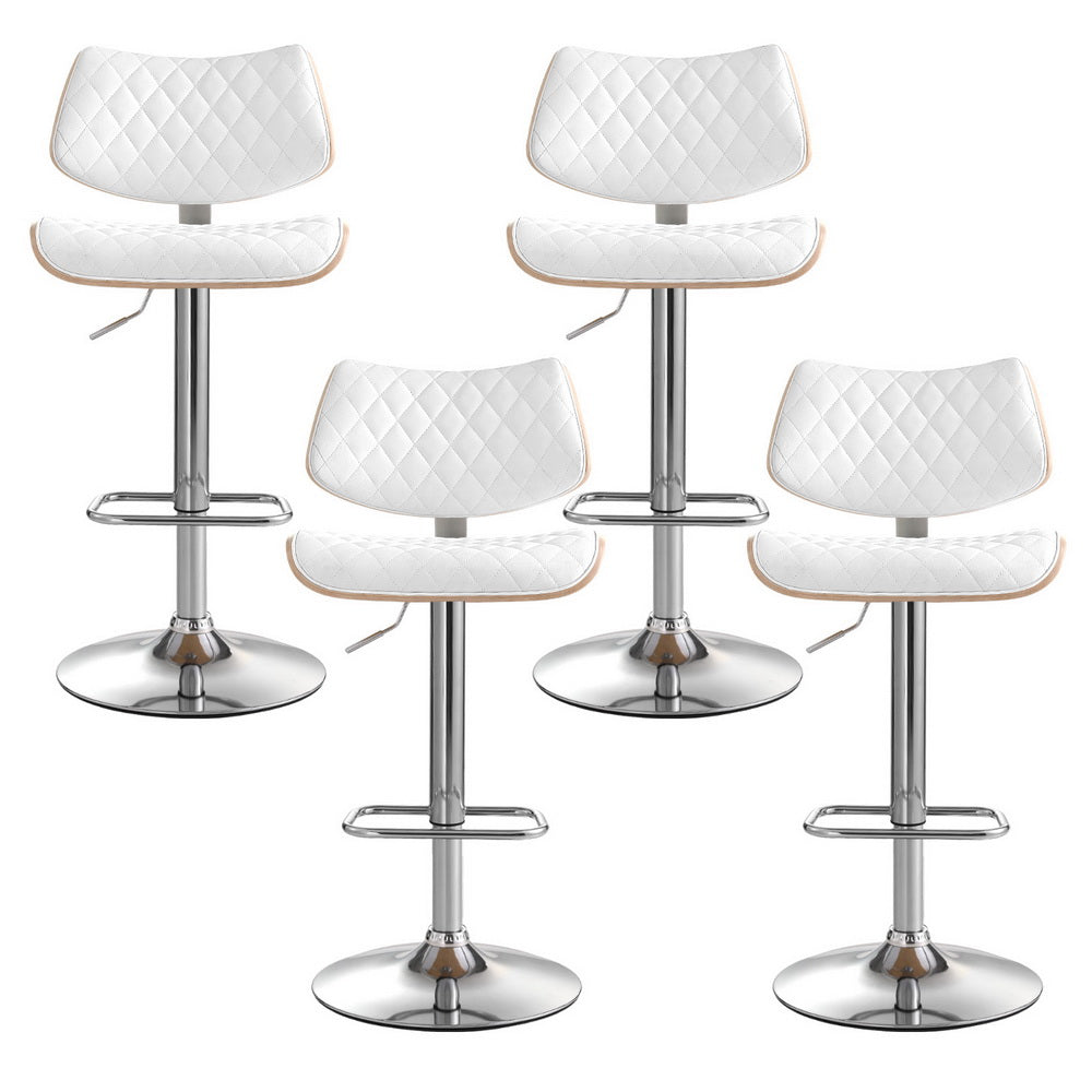 Artiss 4x Bar Stools Kitchen Dining Chairs Gas Lift Stool Wooden Leather White Does Not Apply