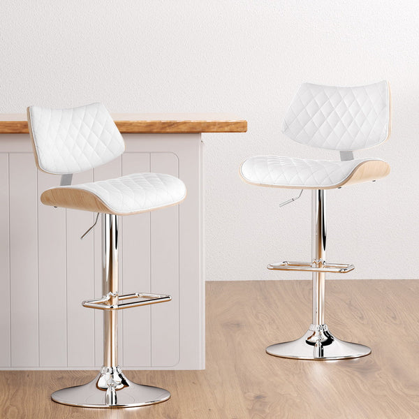 Artiss 4x Bar Stools Kitchen Dining Chairs Gas Lift Stool Wooden Leather White Does Not Apply