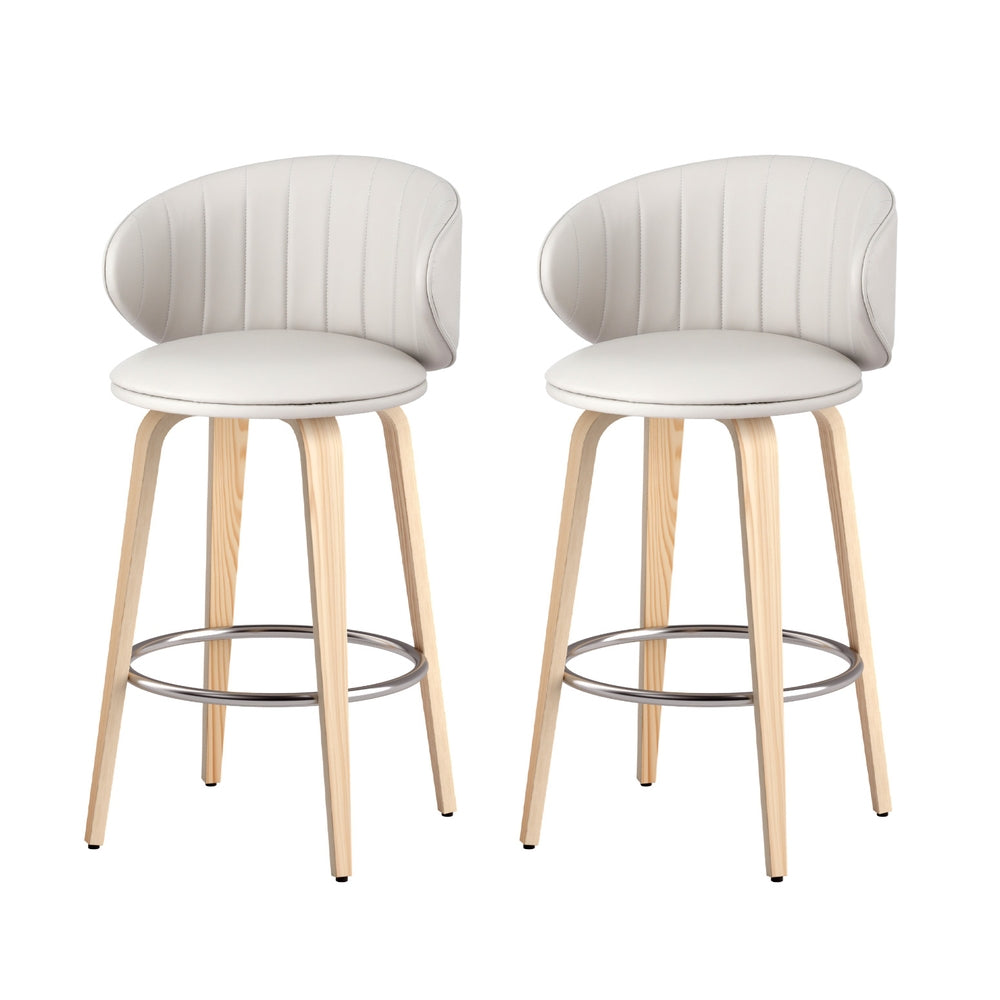 2x Artiss Bar Stools Dining Chairs Contoured Leather Wood Stool Artiss