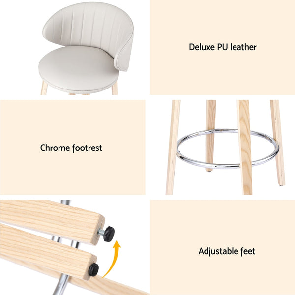 2x Artiss Bar Stools Dining Chairs Contoured Leather Wood Stool Artiss