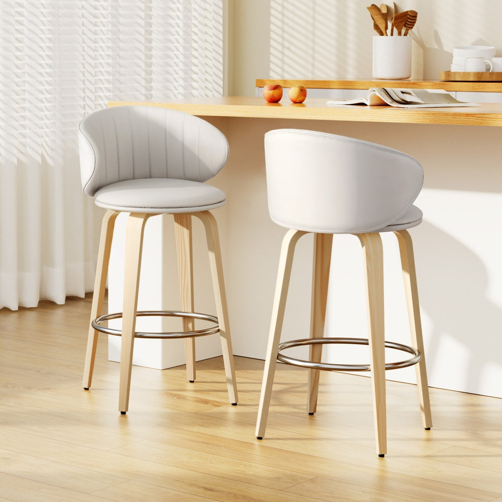 2x Artiss Bar Stools Dining Chairs Contoured Leather Wood Stool Artiss