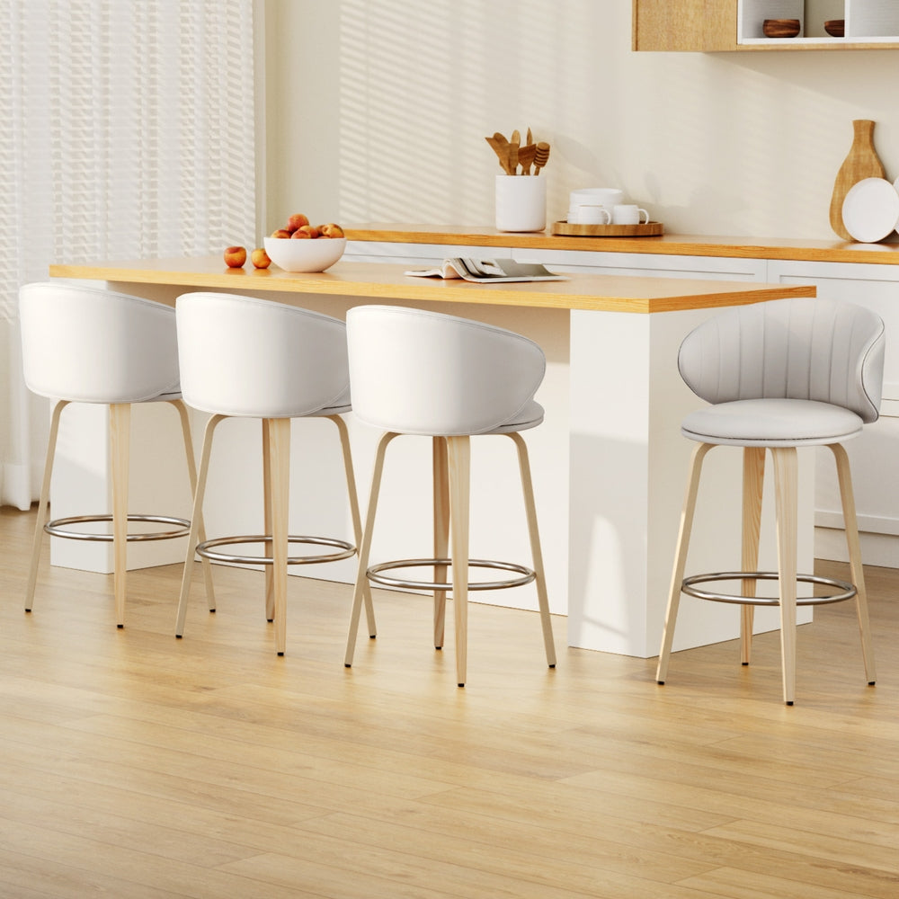 4x Artiss Bar Stools Dining Chairs Contoured Leather Wood Stool Artiss