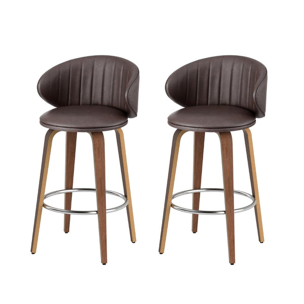 2x Artiss Bar Stools Dining Chairs Contoured Leather Wood Stool Artiss
