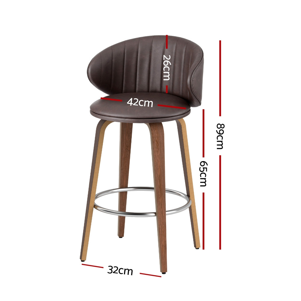 2x Artiss Bar Stools Dining Chairs Contoured Leather Wood Stool Artiss
