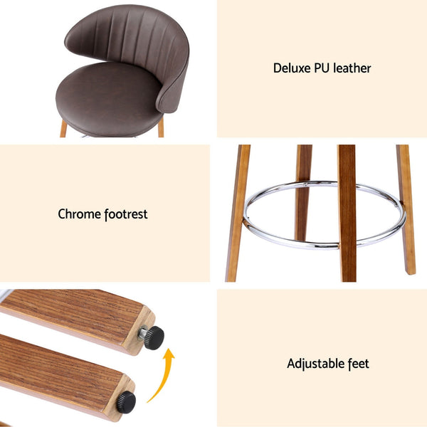 2x Artiss Bar Stools Dining Chairs Contoured Leather Wood Stool Artiss