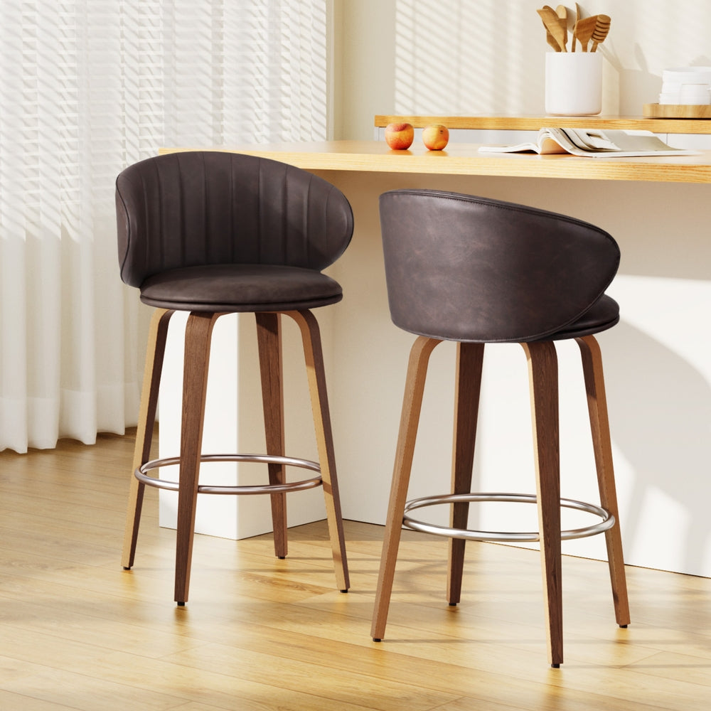 2x Artiss Bar Stools Dining Chairs Contoured Leather Wood Stool Artiss
