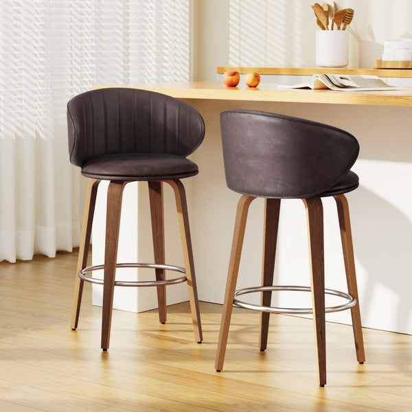 2x Artiss Bar Stools Dining Chairs Contoured Leather Wood Stool Artiss