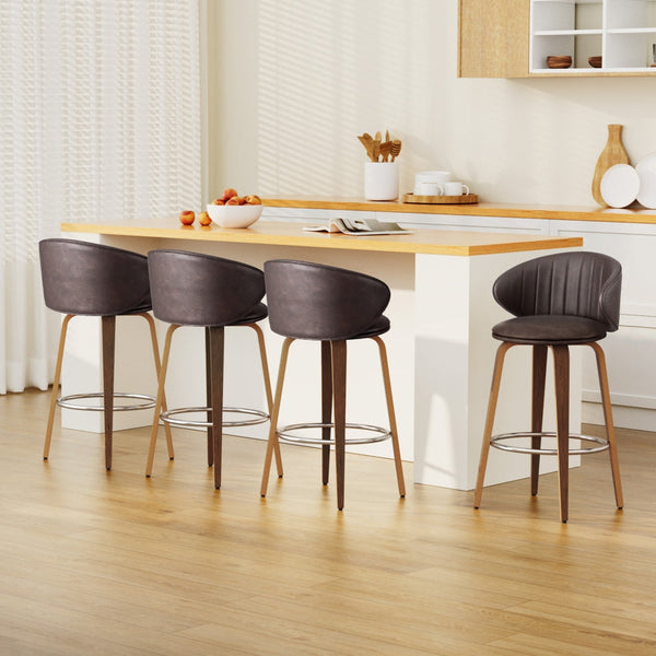 4x Artiss Bar Stools Dining Chairs Contoured Leather Wood Stool Artiss