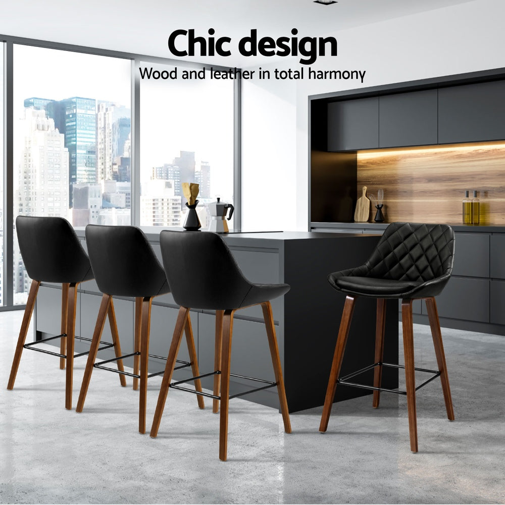 Artiss 4x Bar Stools PU Seat Wooden Artiss