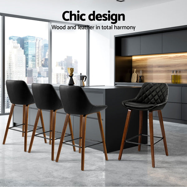 Artiss 4x Bar Stools PU Seat Wooden Artiss