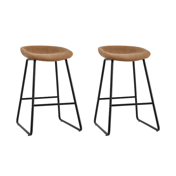 Artiss 2x Bar Stools Kitchen Dining Chairs Counter Stool PU Leather Metal Brown Artiss