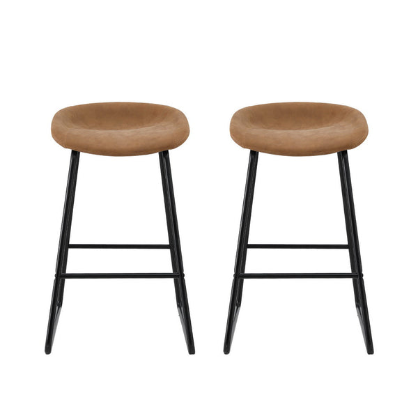 Artiss 2x Bar Stools Kitchen Dining Chairs Counter Stool PU Leather Metal Brown Artiss