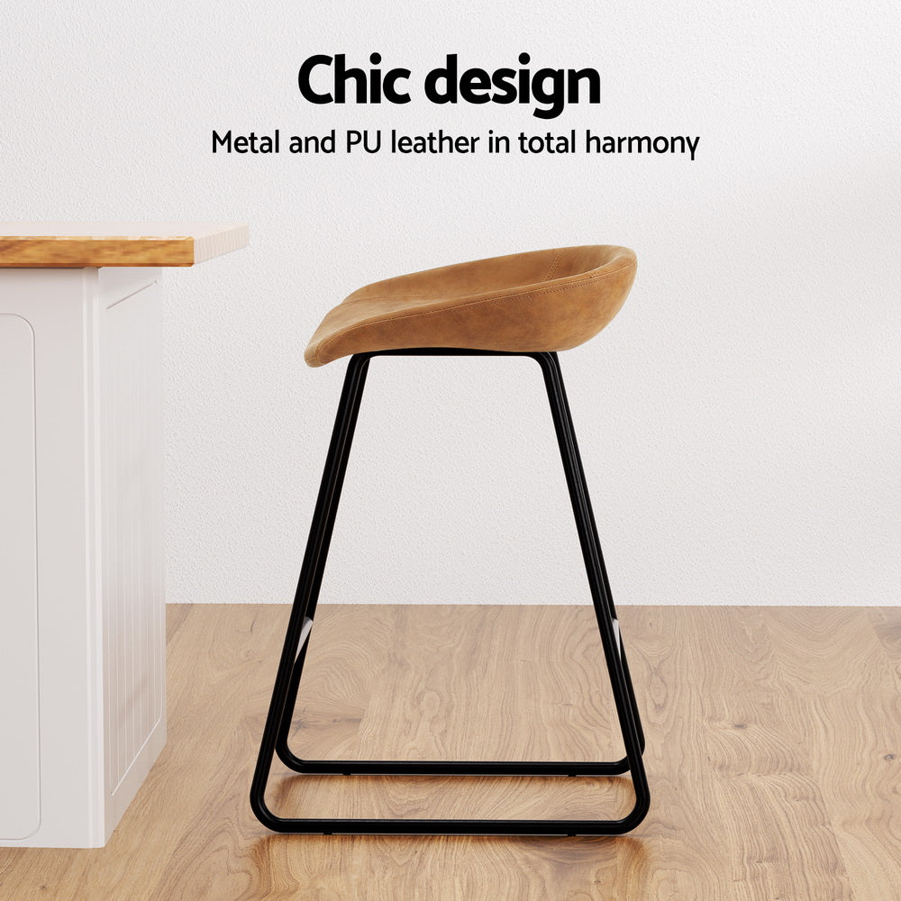 Artiss 2x Bar Stools Kitchen Dining Chairs Counter Stool PU Leather Metal Brown Artiss