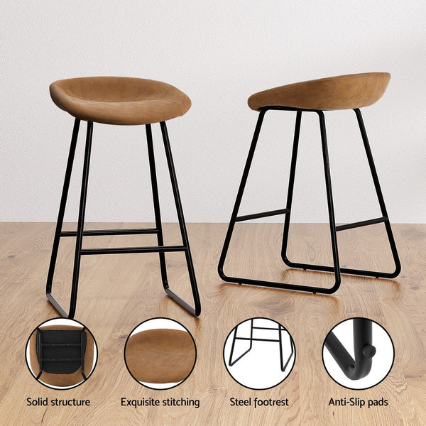 Artiss 2x Bar Stools Kitchen Dining Chairs Counter Stool PU Leather Metal Brown Artiss