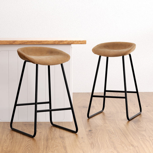 Artiss 2x Bar Stools Kitchen Dining Chairs Counter Stool PU Leather Metal Brown Artiss