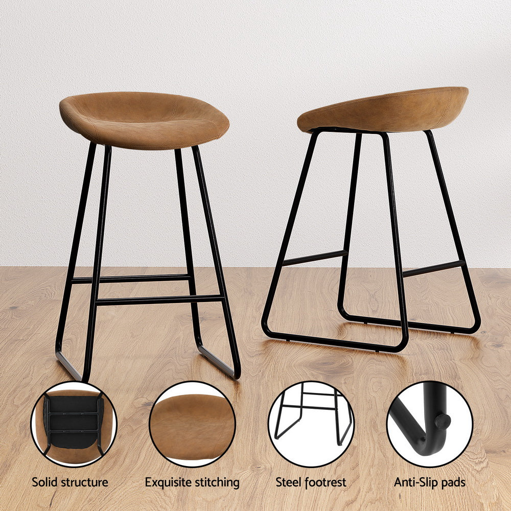 Artiss 4x Bar Stools Kitchen Dining Chairs Counter Stool PU Leather Metal Brown Artiss