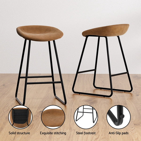 Artiss 4x Bar Stools Kitchen Dining Chairs Counter Stool PU Leather Metal Brown Artiss