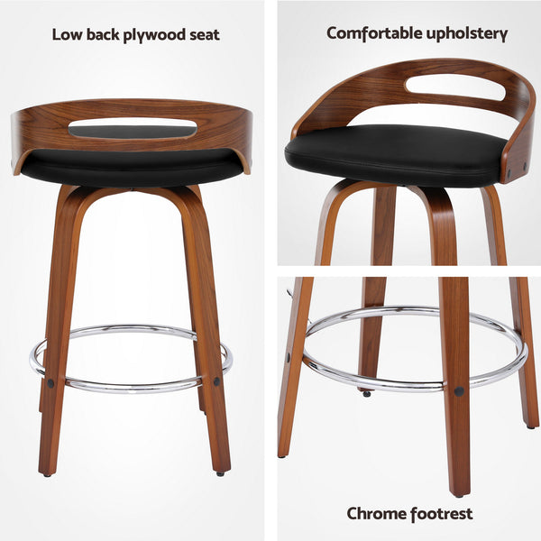 Artiss 2x Bar Stools Swivel Dining Chairs Low Back Counter Seat PU Cushion