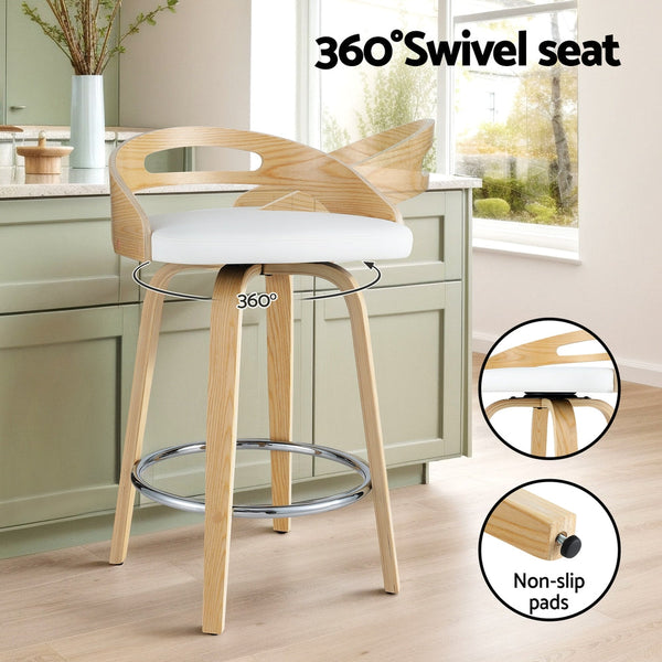 Artiss 2x Bar Stools Swivel Dining Chairs Low Back Counter Seat PU Cushion Artiss