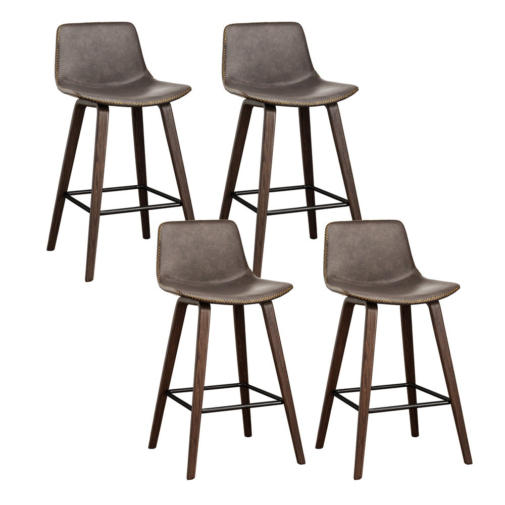 Artiss 4x Bar Stools Vintage Leather Wooden Artiss