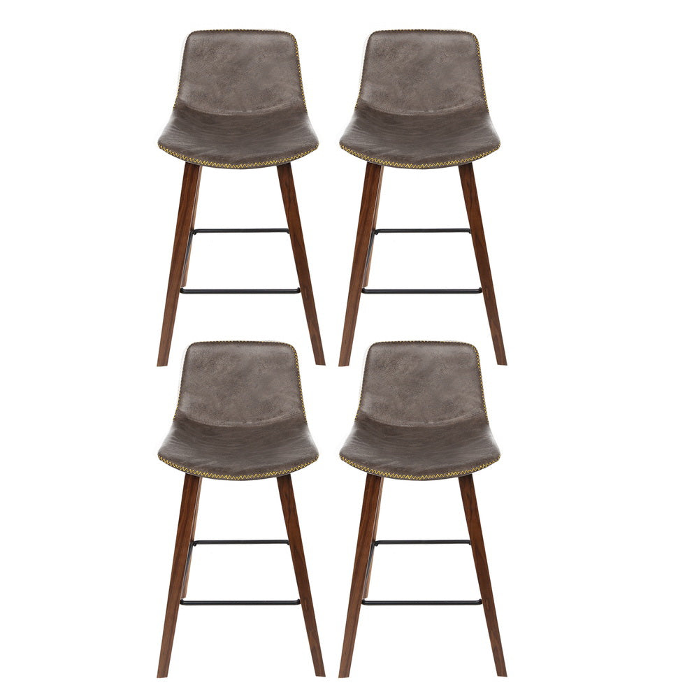 Artiss 4x Bar Stools Vintage Leather Wooden Artiss