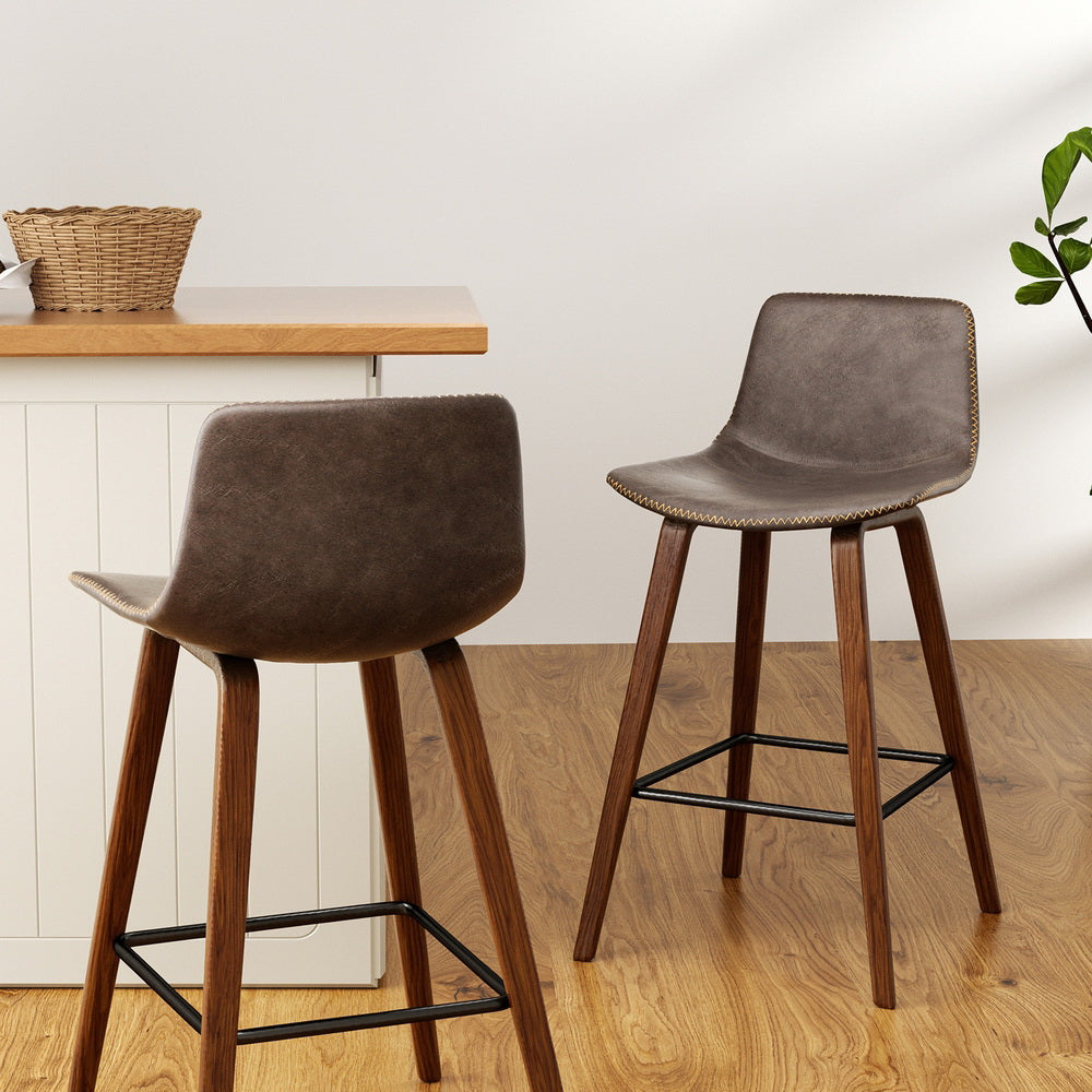 Artiss 4x Bar Stools Vintage Leather Wooden Artiss