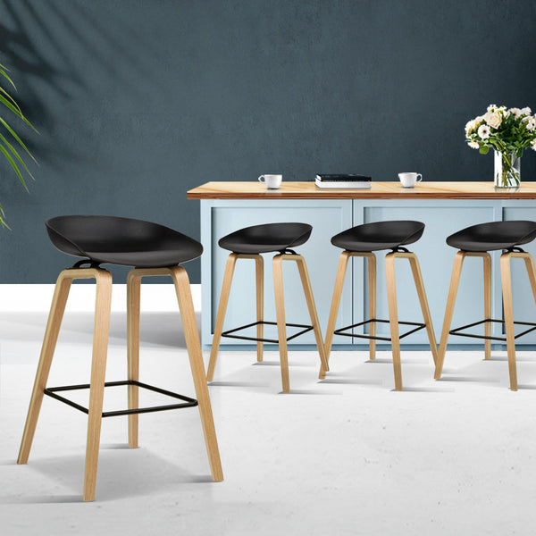 4x Artiss Bar Stools Kitchen Counter Stool Dining Chairs Wooden Black Artiss