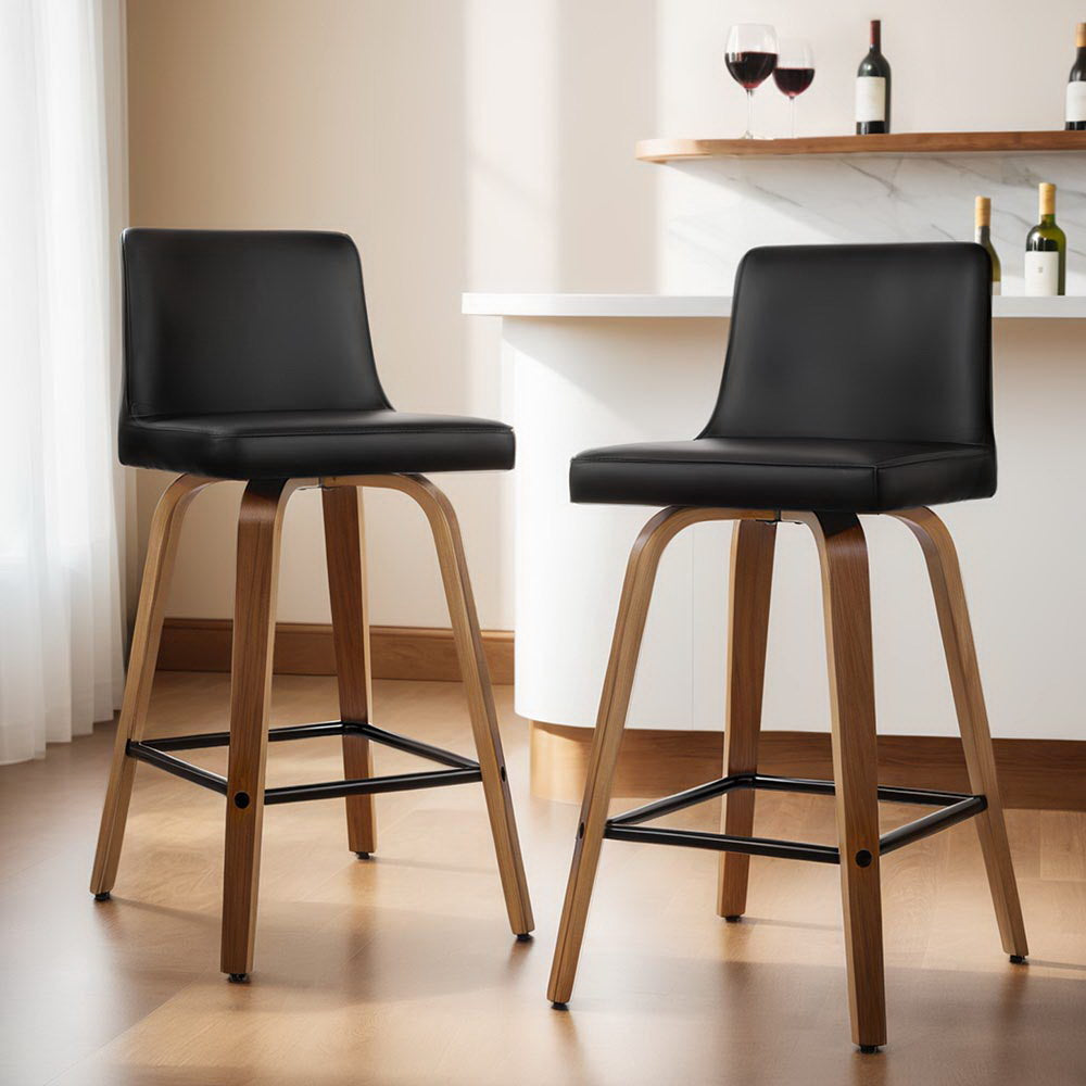 Artiss 4x Bar Stools Swivel Leather Padded Wooden Artiss