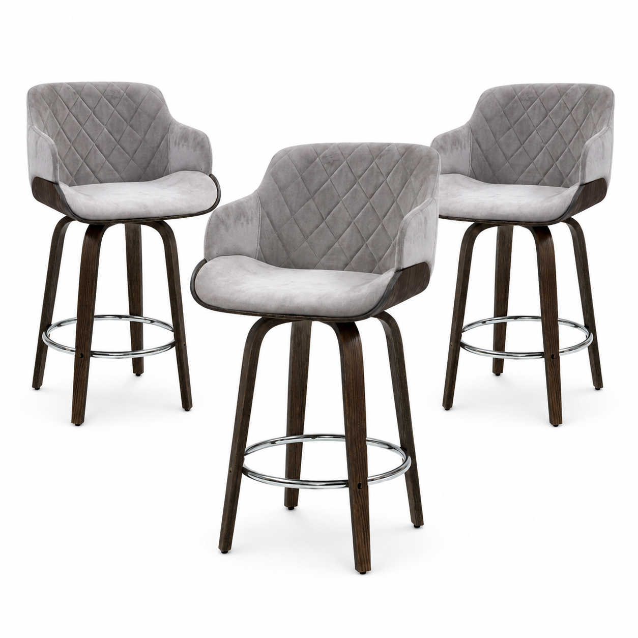 Artiss Bar Stools Set of 3 Kitchen Wooden Bar Stool Dining Chair Swivel Velvet Awezingly