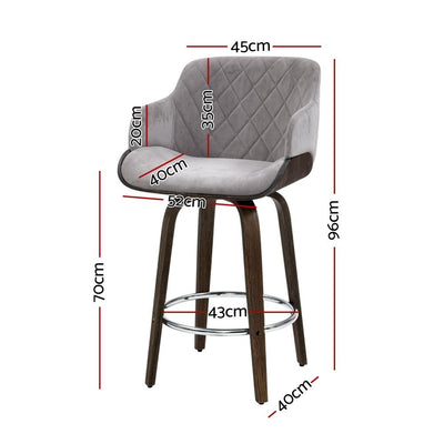 Artiss Bar Stools Set of 3 Kitchen Wooden Bar Stool Dining Chair Swivel Velvet