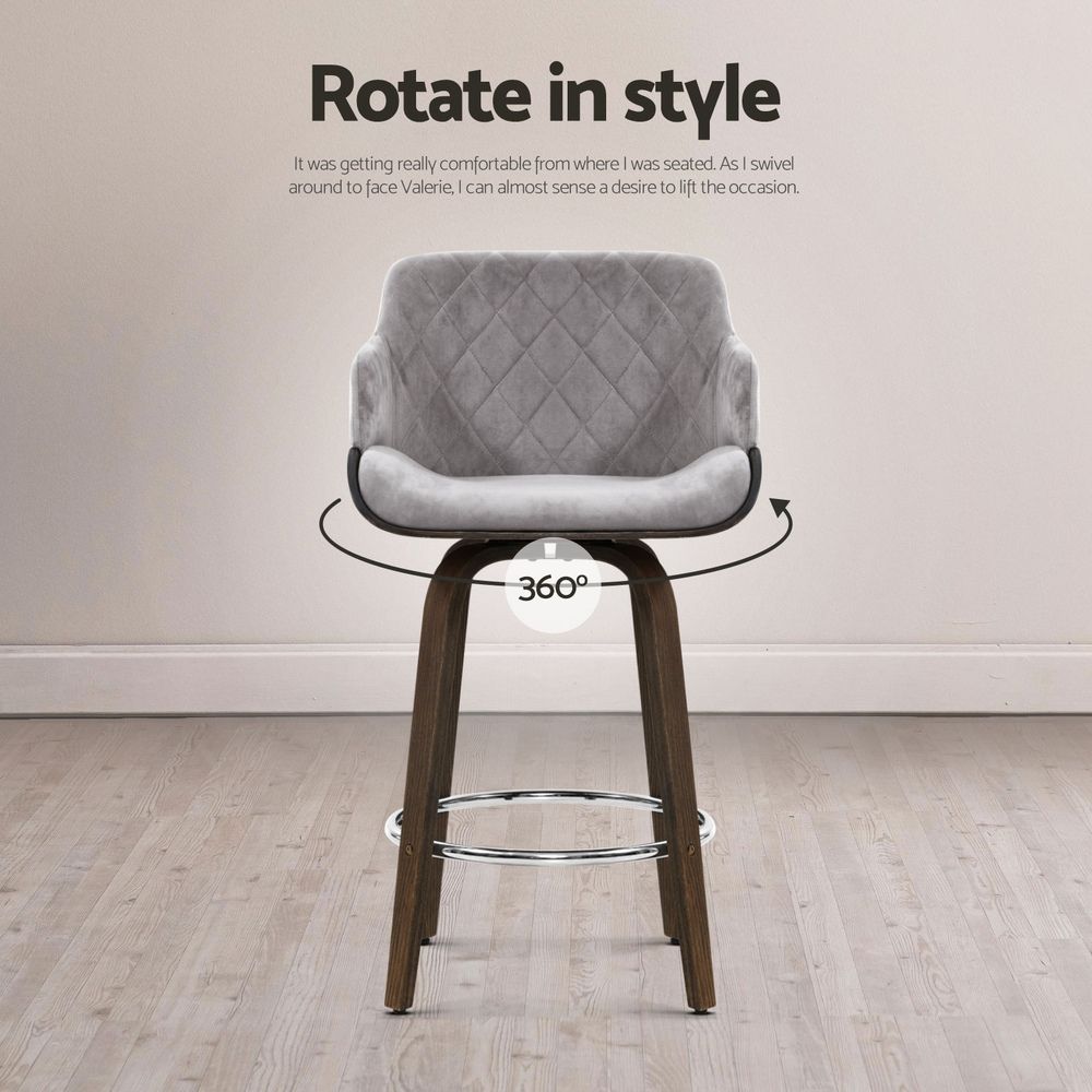 Artiss Bar Stools Set of 3 Kitchen Wooden Bar Stool Dining Chair Swivel Velvet Awezingly