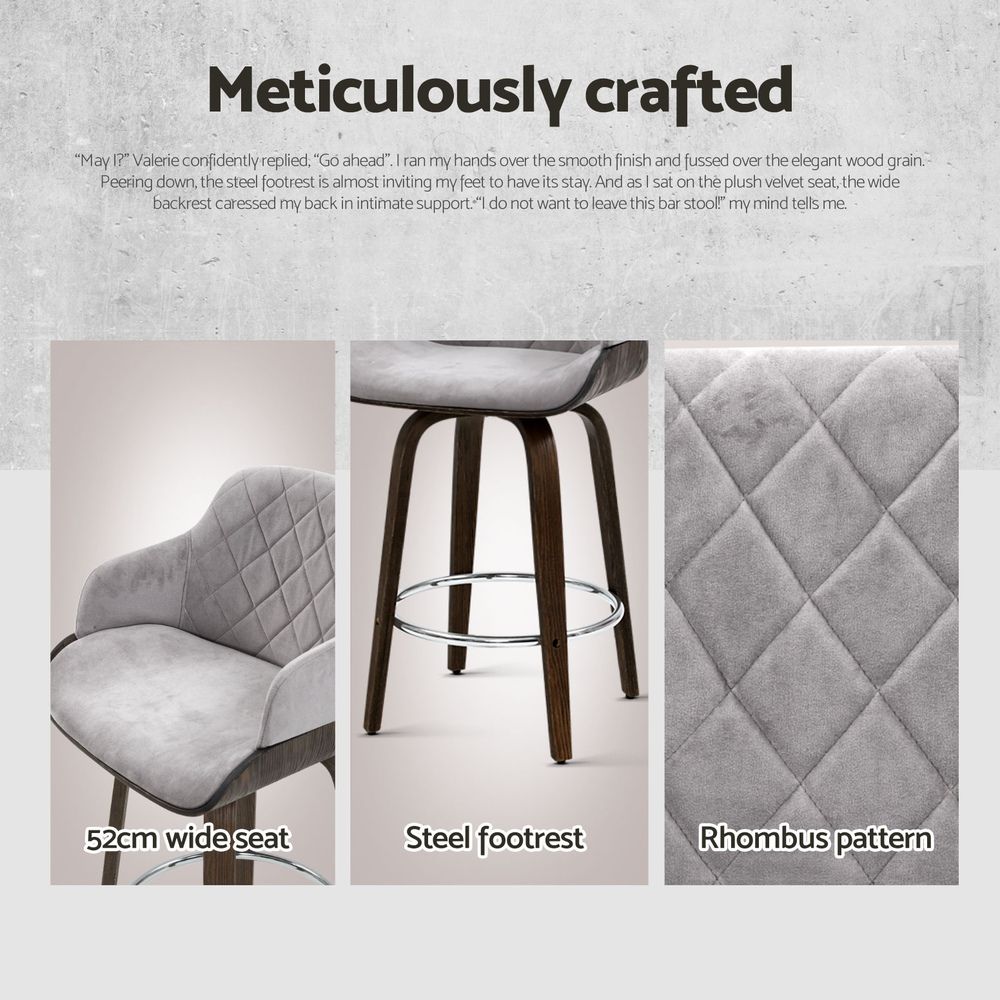 Artiss Bar Stools Set of 3 Kitchen Wooden Bar Stool Dining Chair Swivel Velvet Awezingly