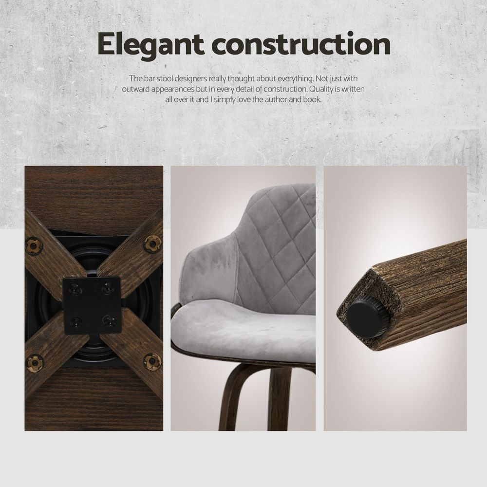 Artiss Bar Stools Set of 3 Kitchen Wooden Bar Stool Dining Chair Swivel Velvet Awezingly