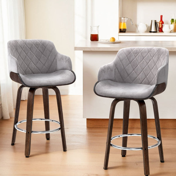 Artiss 4x Bar Stools Swivel Velvet Padded Wooden Artiss