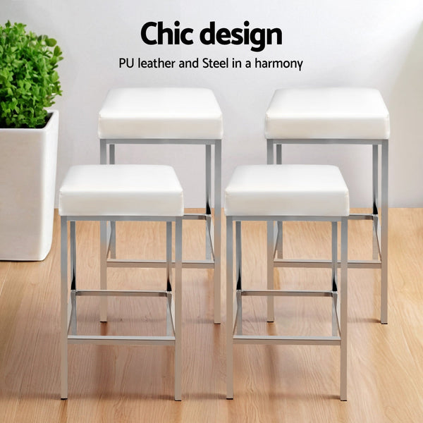 Artiss 4x Bar Stools Leather Padded Metal White Artiss