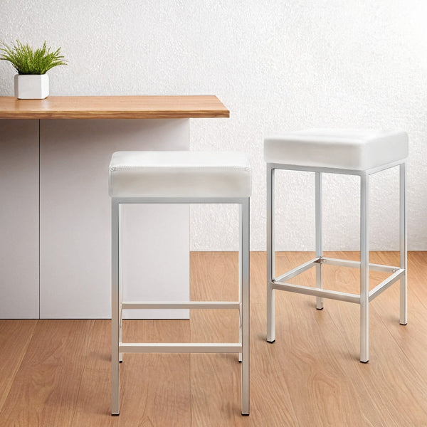 Artiss 4x Bar Stools Leather Padded Metal White Artiss