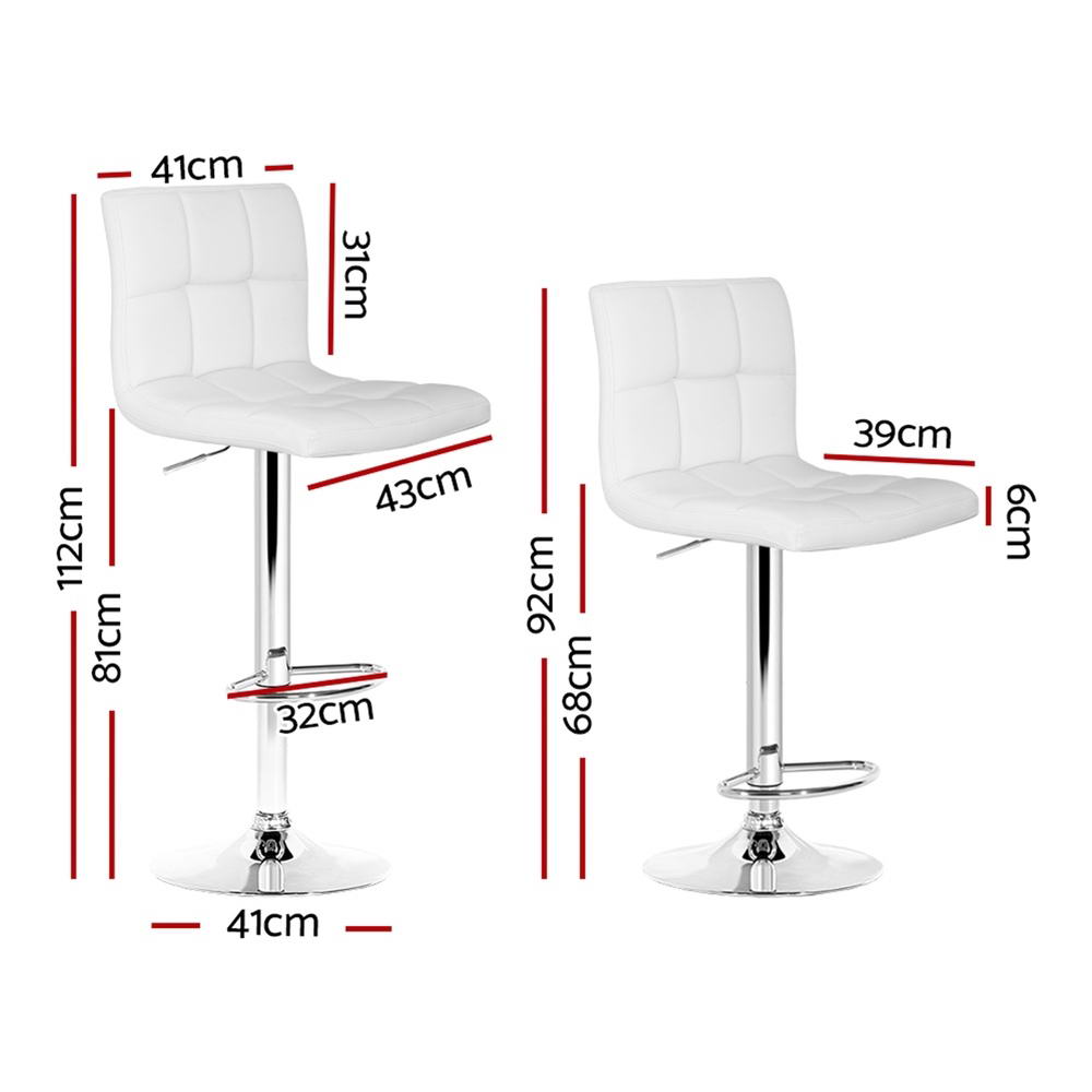 Artiss 4x Bar Stools Leather Gas Lift White Artiss