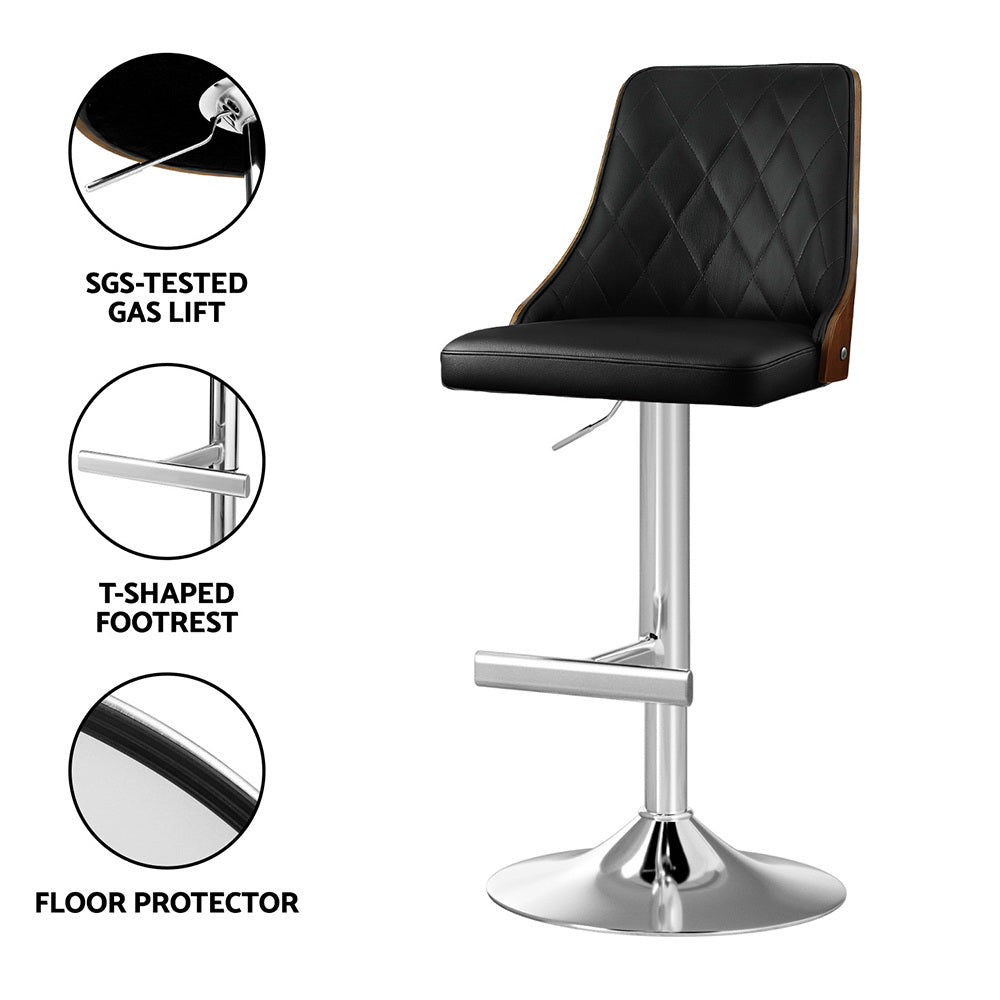 Artiss Bar Stool Bentwood Swivel Adjustable Kitchen Counter Stool Leather Black Awezingly