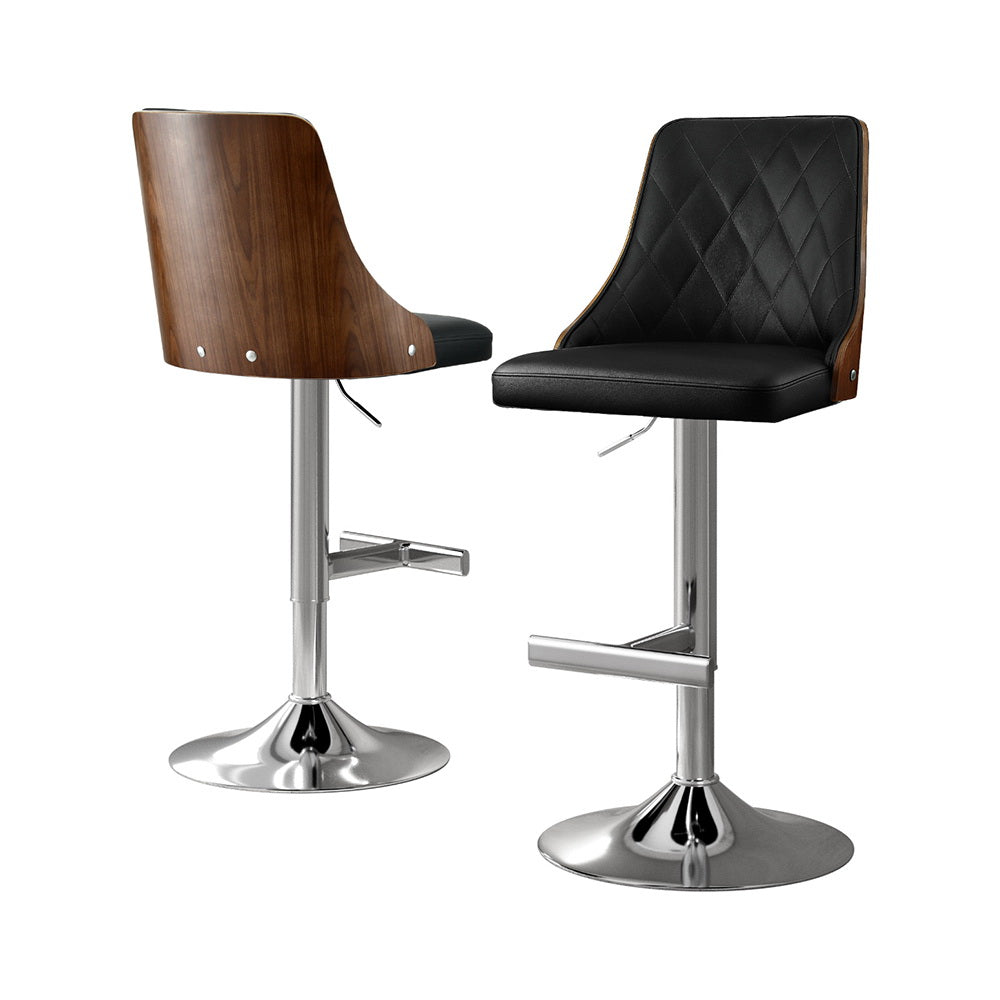 Artiss 2X Bar Stool Wood Swivel Adjustable Kitchen Counter Stool Leather Black Awezingly