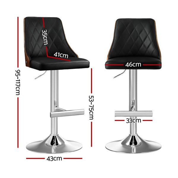 Artiss 2X Bar Stool Wood Swivel Adjustable Kitchen Counter Stool Leather Black Awezingly