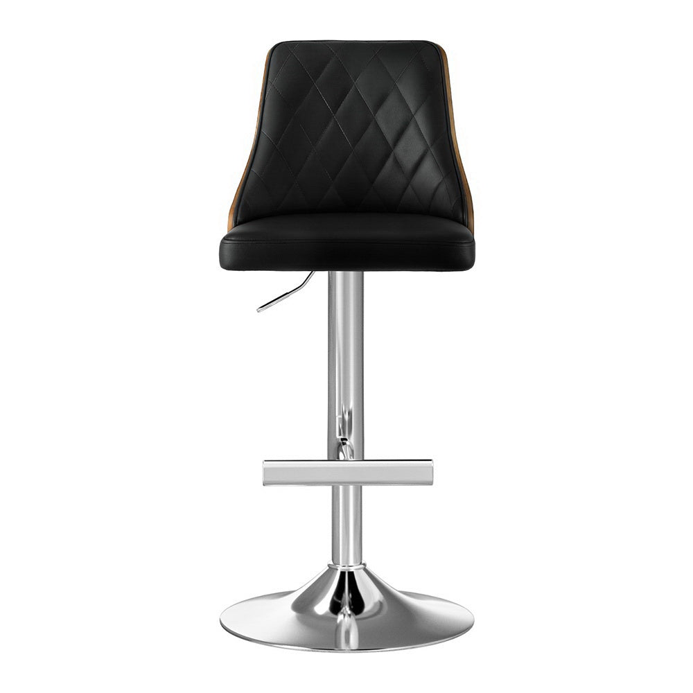 Artiss 2X Bar Stool Wood Swivel Adjustable Kitchen Counter Stool Leather Black Awezingly