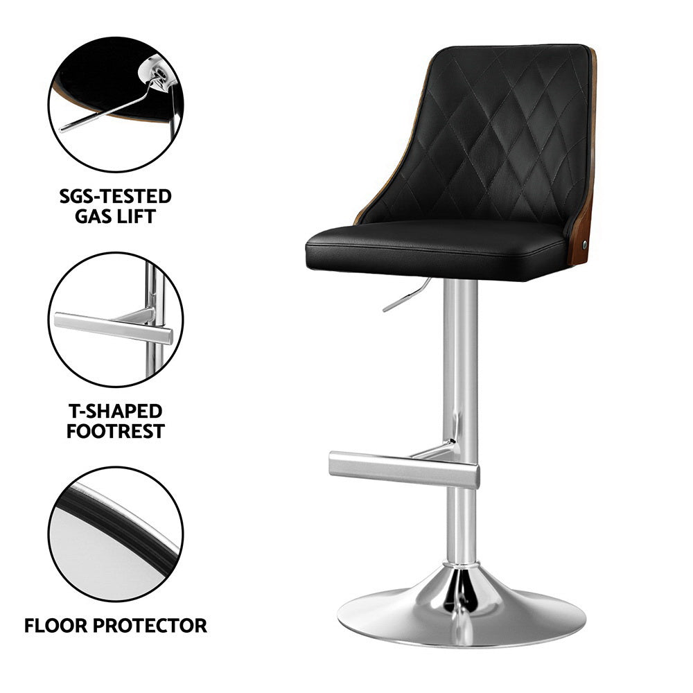 Artiss 2X Bar Stool Wood Swivel Adjustable Kitchen Counter Stool Leather Black Awezingly