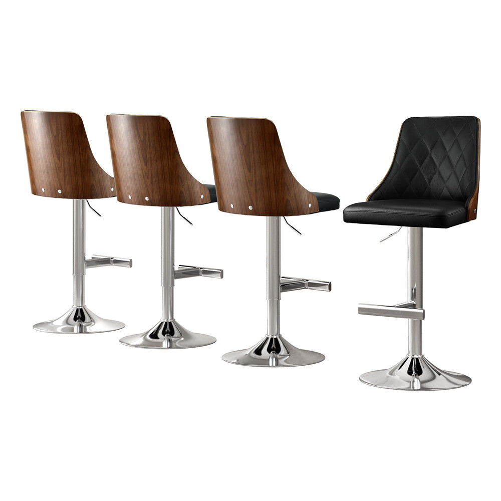 Artiss 4X Bar Stool Wood Swivel Adjustable Kitchen Counter Stool Leather Black Awezingly