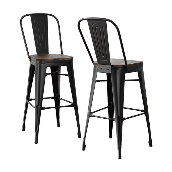 2x Artiss Metal Bar Stools Wooden Seat Retro Counter Stool Artiss