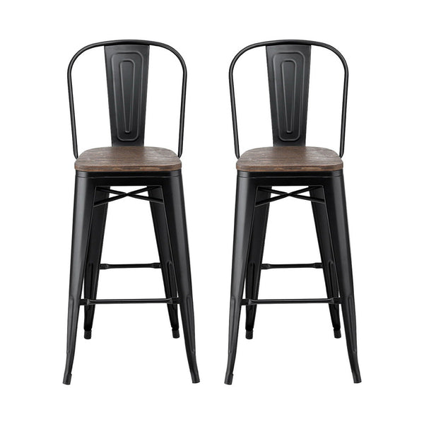 2x Artiss Metal Bar Stools Wooden Seat Retro Counter Stool Artiss