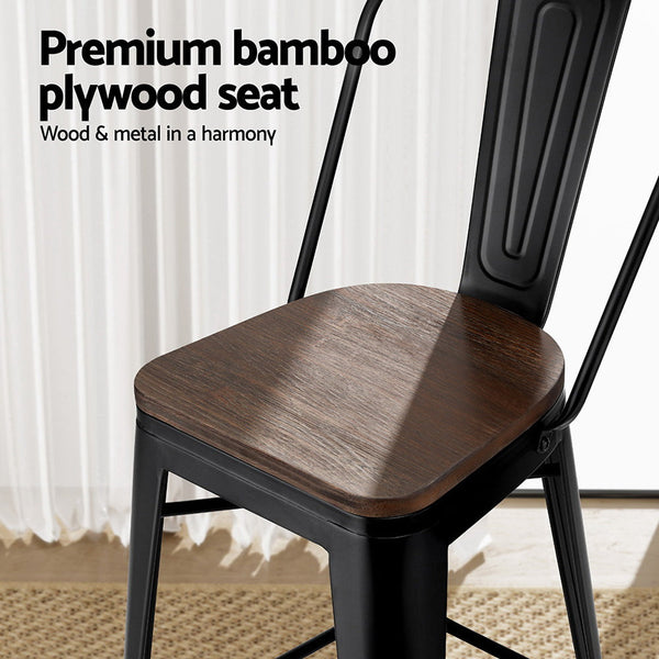 2x Artiss Metal Bar Stools Wooden Seat Retro Counter Stool Artiss